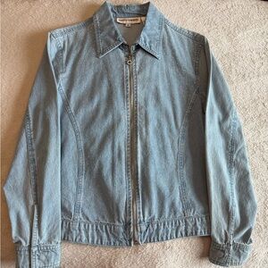 Cathy Daniels Zip Up Denim Jacket Women Small Blue Embellished Rhinestone Casual